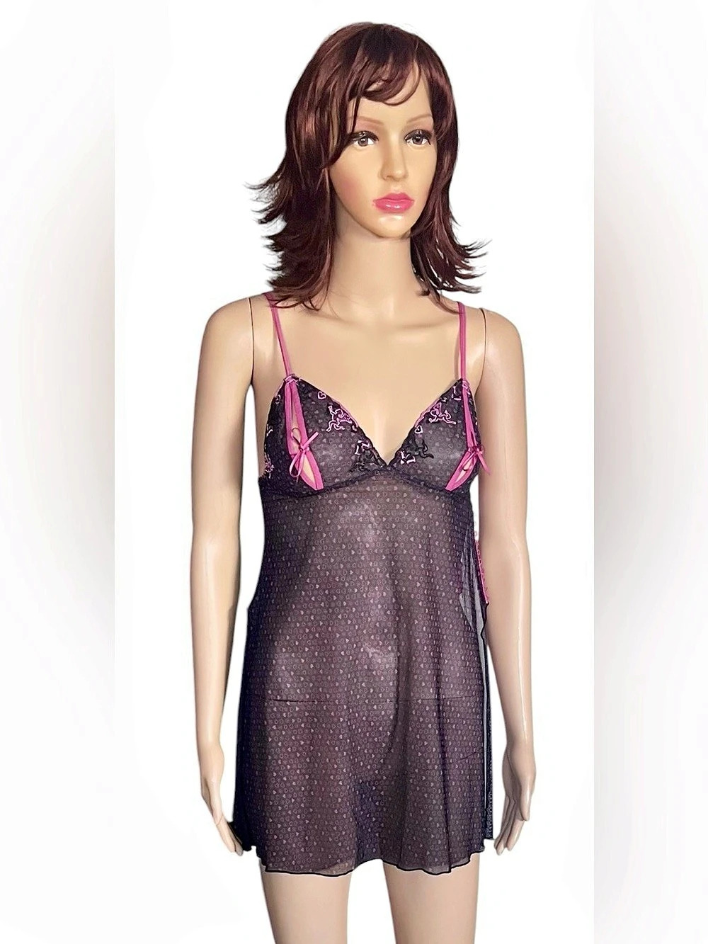 Black & Pink Chemise with Small Heart Detail
